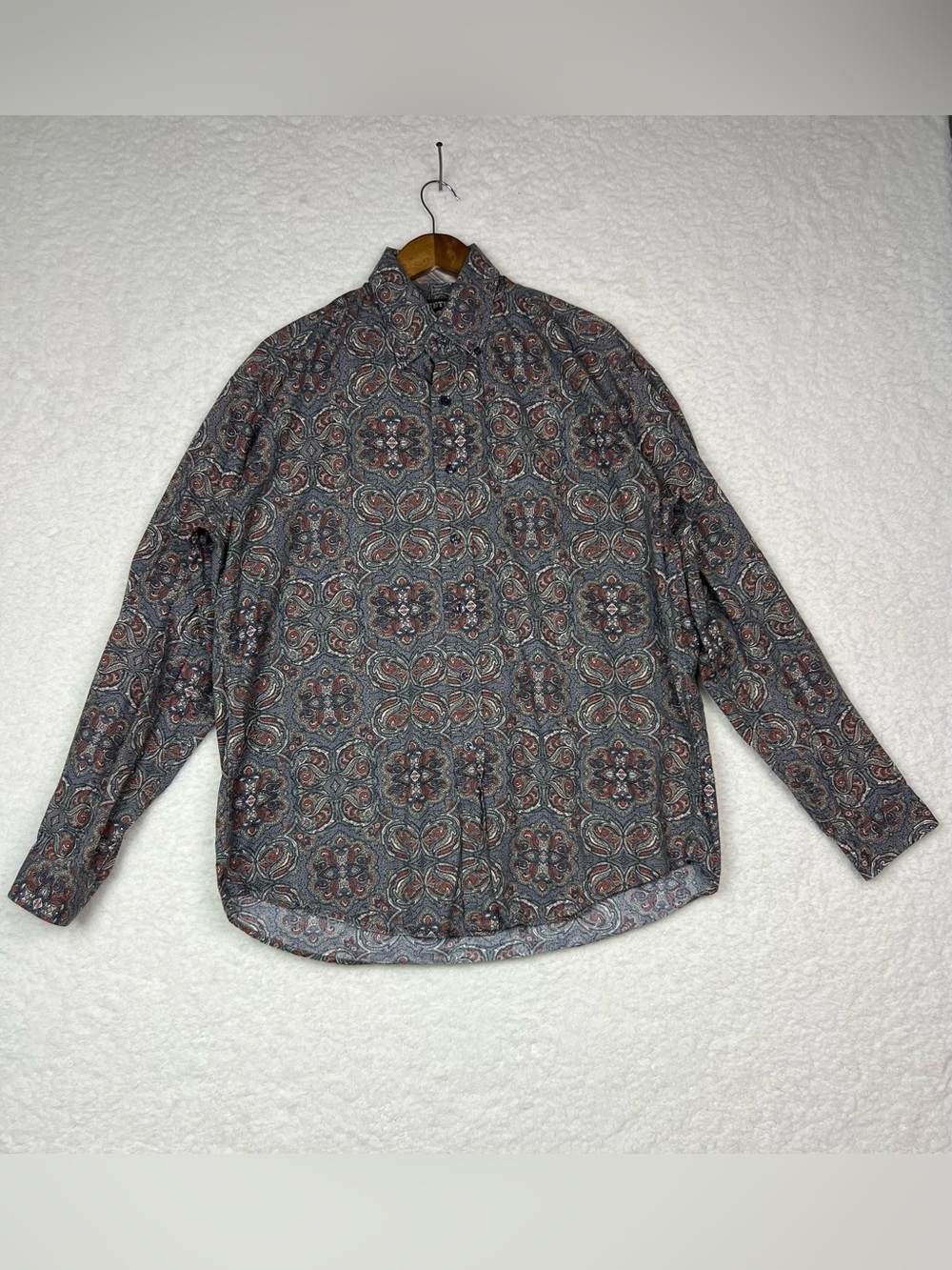 Stetson Men's Paisley Button-Up Shirt Gray and Rust Accents Size L Multi Color